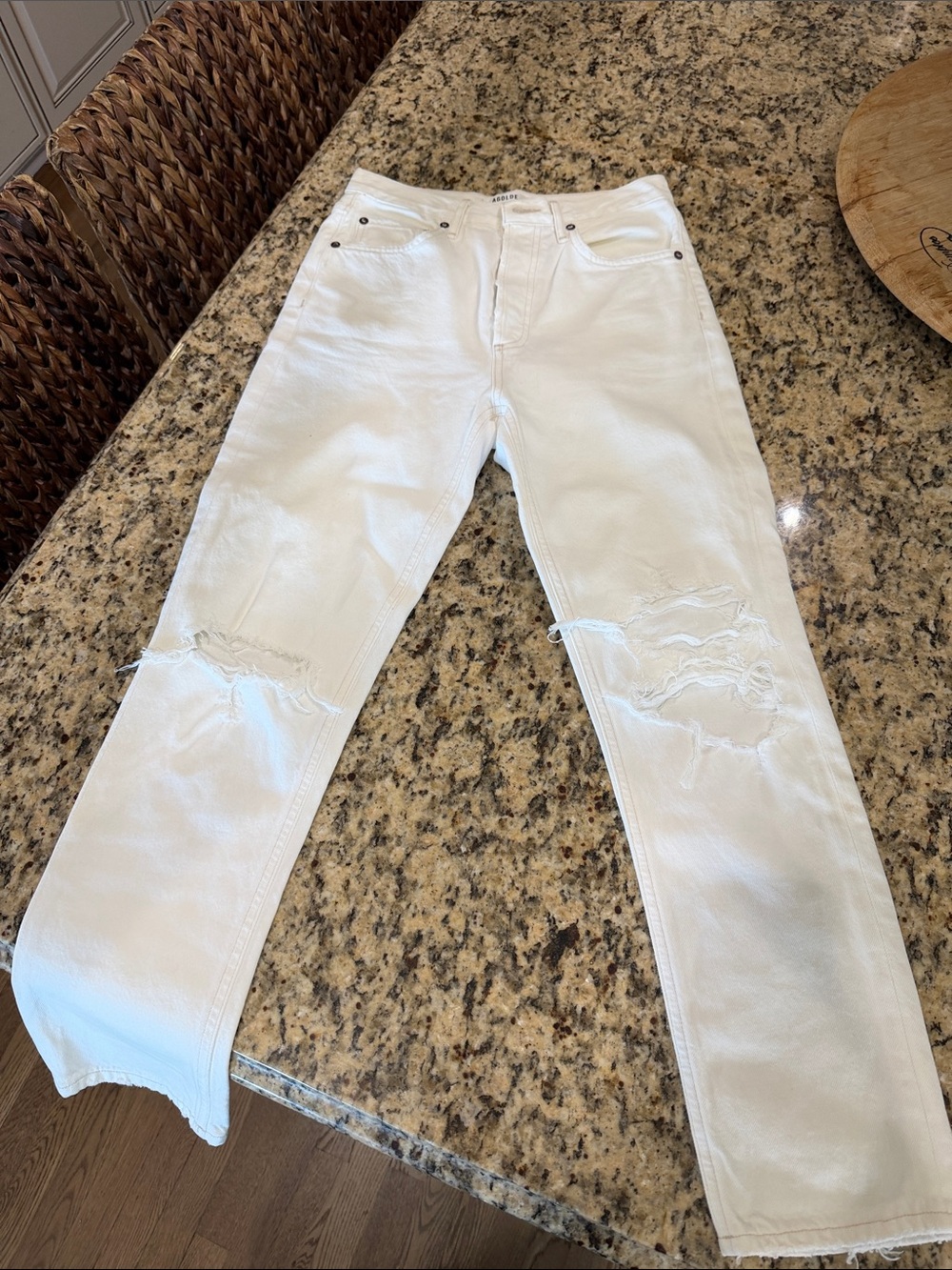 Agolde White Distressed Straight Jeans
